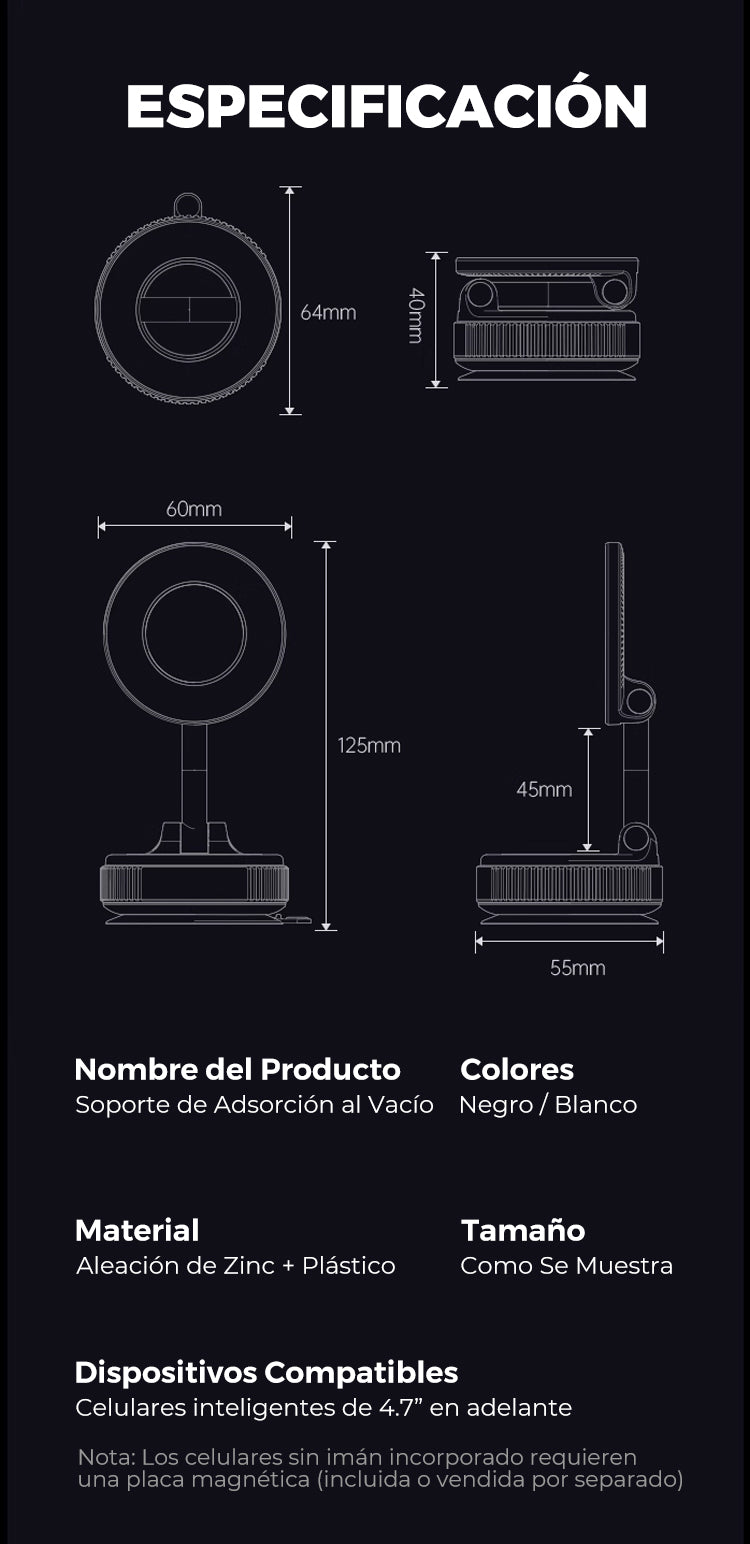 Soporte Magnético 360° con Ventosa – Fijación Súper Segura para Móvil