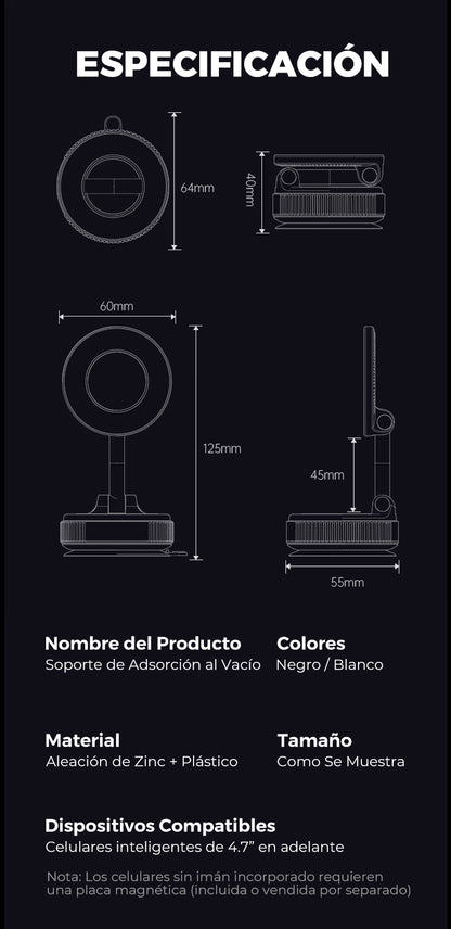 Soporte Magnético 360° con Ventosa – Fijación Súper Segura para Móvil