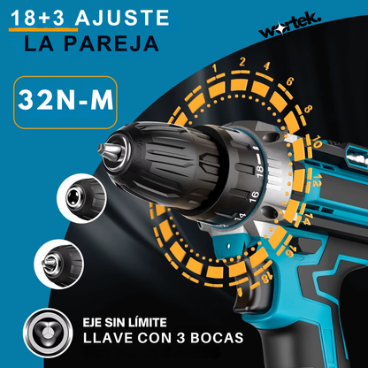 Kit Taladro Inalámbrico Profesional con Doble Batería y Maletín de Accesorios – 18 Niveles de Torsión
