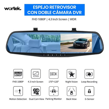 Espejo Retrovisor ClearView Full HD™ con Cámara Trasera - Visión y Seguridad Total - Wortek