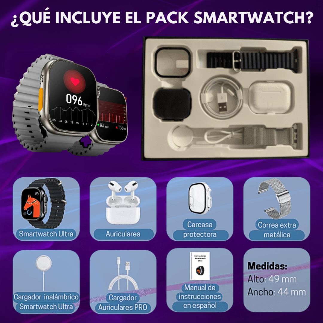 Pack SmartWatch Ultra™ 9 PRO – Potencia, Salud y Deporte en tu Muñeca