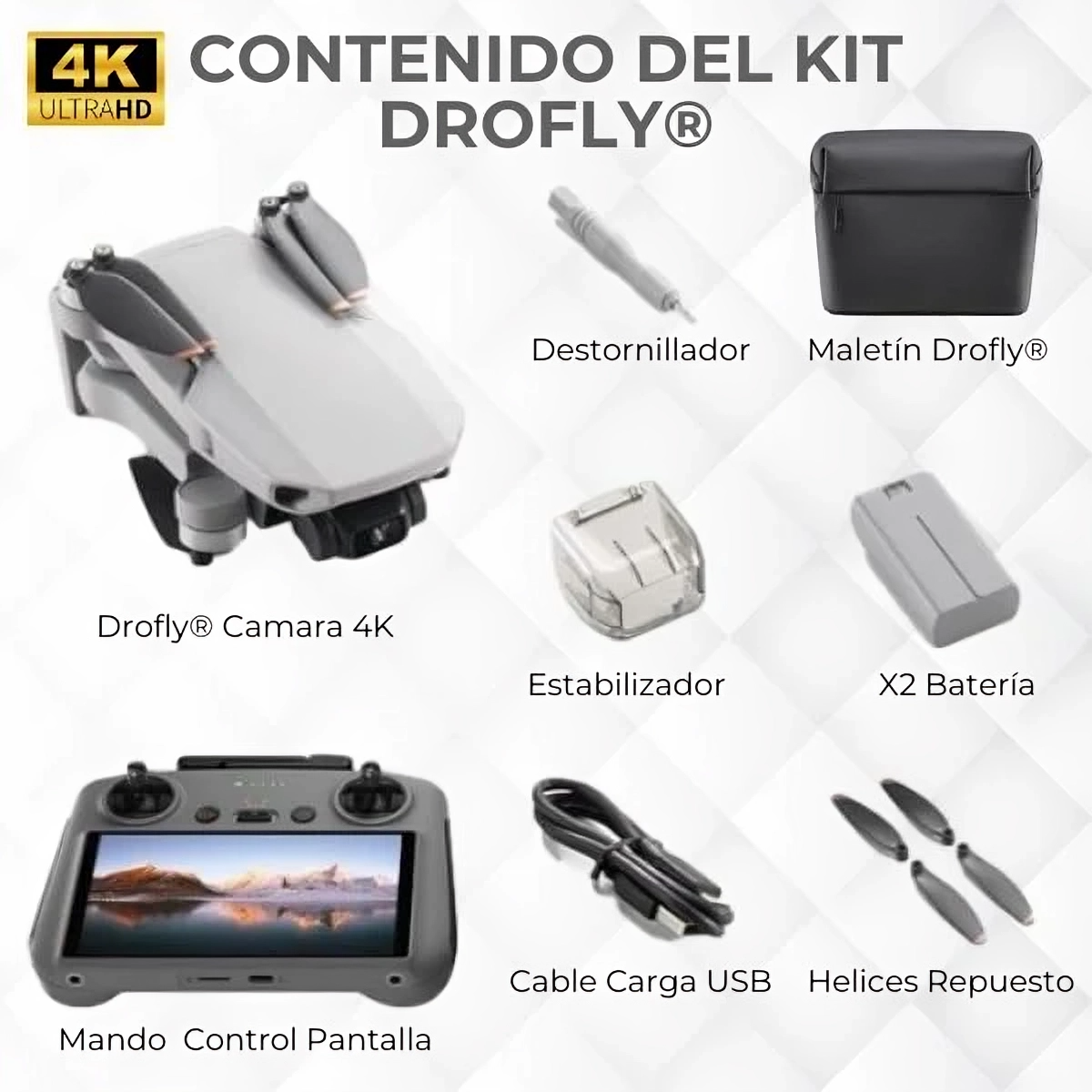 Drofly®️ - Dron con doble cámara Full HD 4K (+2 Baterías y Maletín GRATIS) - Wortek