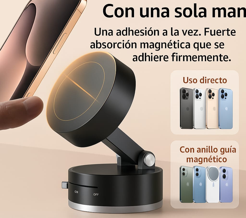 Soporte Magnético 360° con Ventosa – Fijación Súper Segura para Móvil