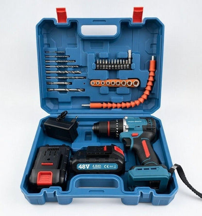 Kit Taladro Inalámbrico Profesional con Doble Batería y Maletín de Accesorios – 18 Niveles de Torsión